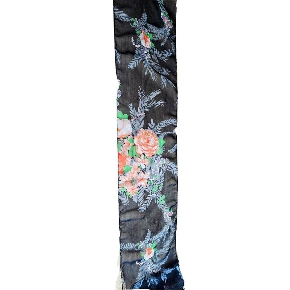Floral Rose Long Sheer Rectangular Scarf